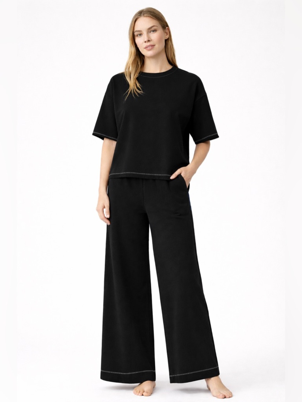 Max Studio Wide Leg Pants and Short Sleeve Shirt Set
